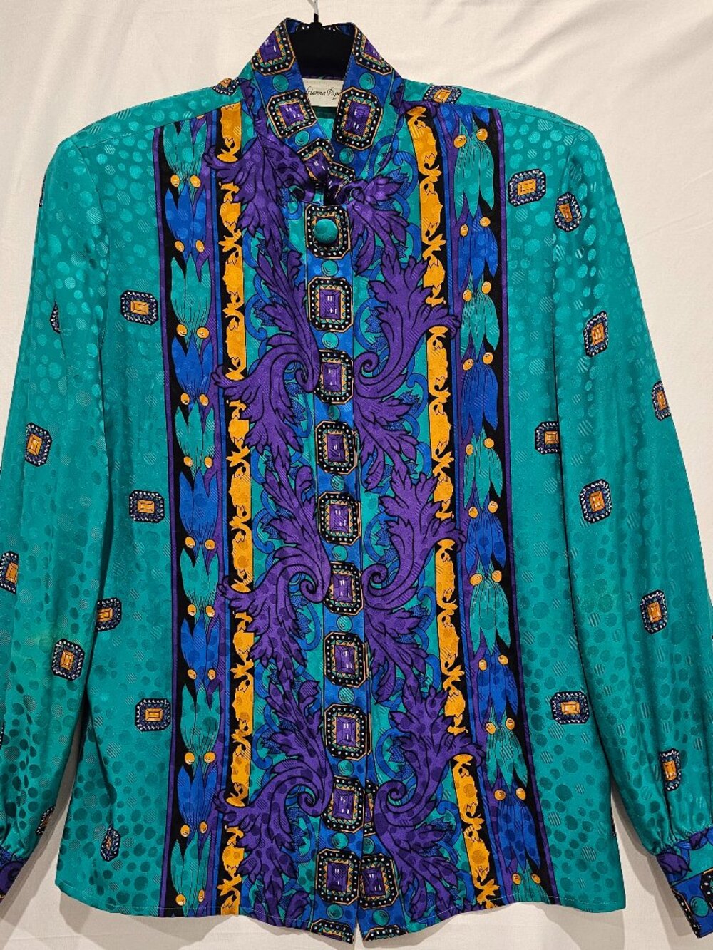 Vintage Adrianna Papell Silk Blouse Women's Size 10 Colorful Button Up